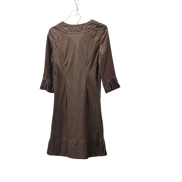 J.Crew  V Neck Pull over Tunic Dress Chocolate Brown M boho contrast top stitch - Picture 4 of 10